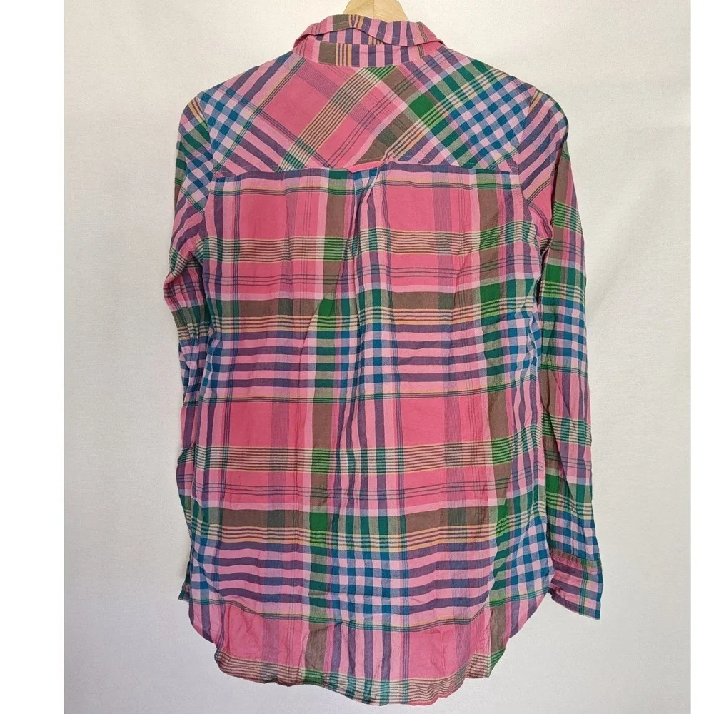 J Crew Classic Fit Boy Shirt Crinkle Pink Blue‎ Plaid Button Front L3218 4 - Picture 2 of 7
